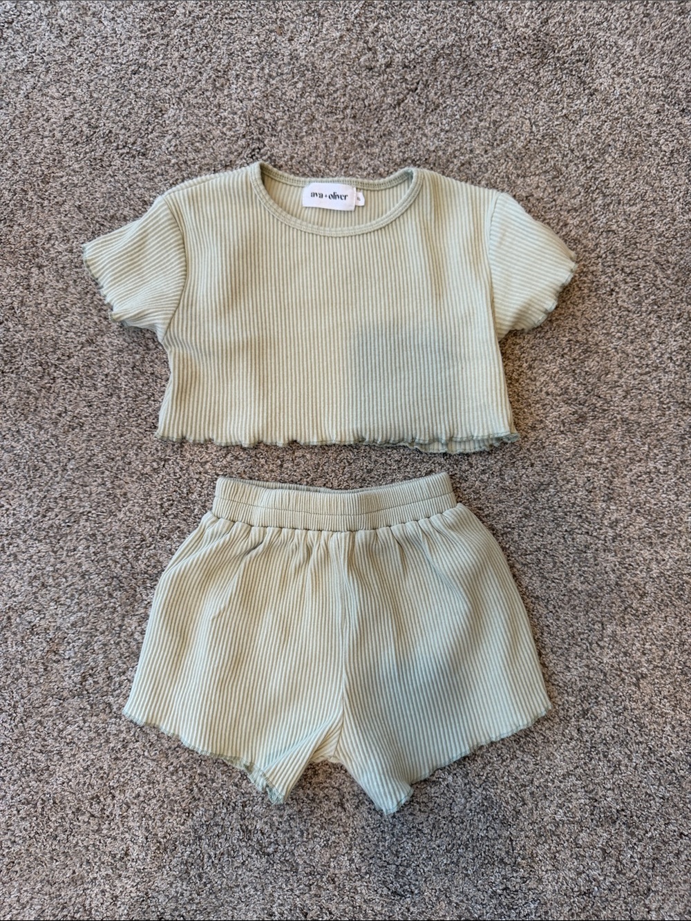 2T Ava + Oliver Ribbed Sage Kids Short Set